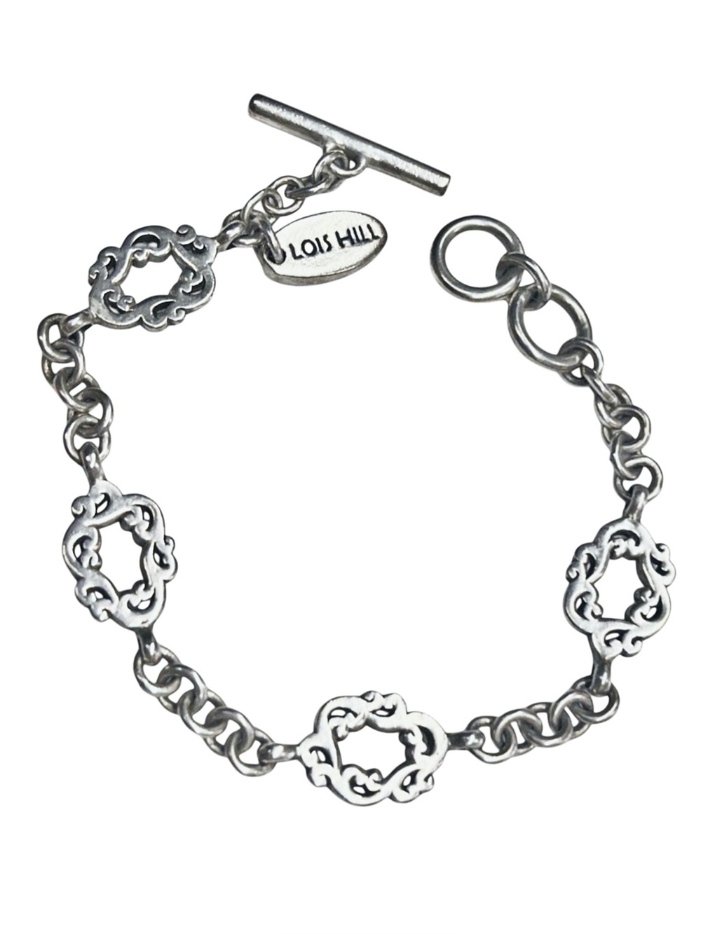 LOIS HILL Sterling Silver Cut Out Open Oval Link Toggle Bracelet